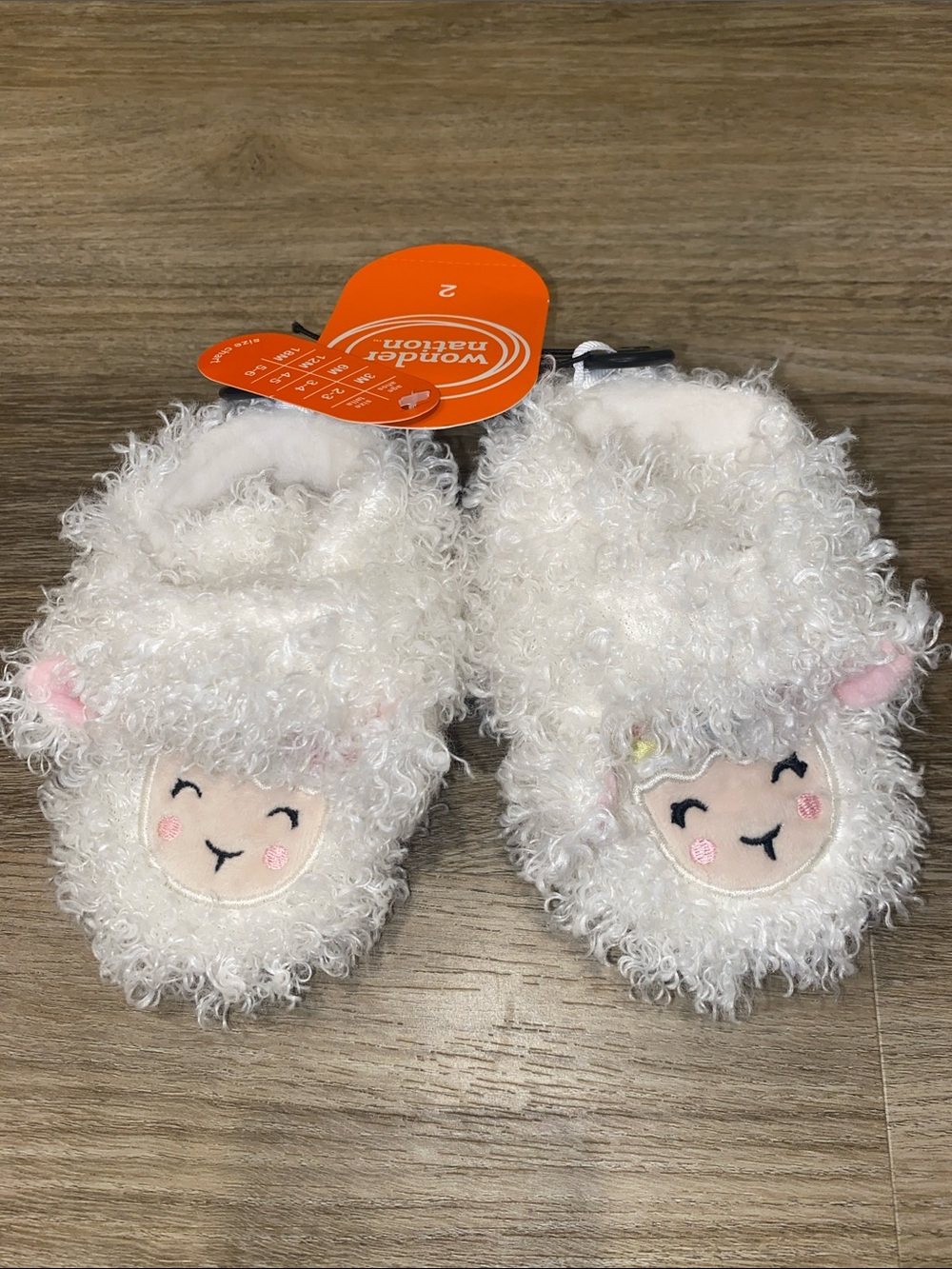 wonder nation White Lamb Plush Slipper Socks with Pink Ear Details